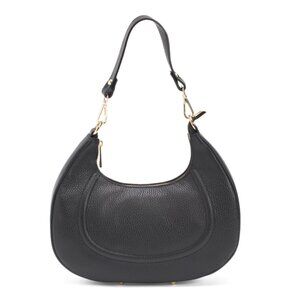 STELLA BIANCA Black Made In Italy Leather Half Moon Satchel
